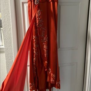 Orange strapless gown